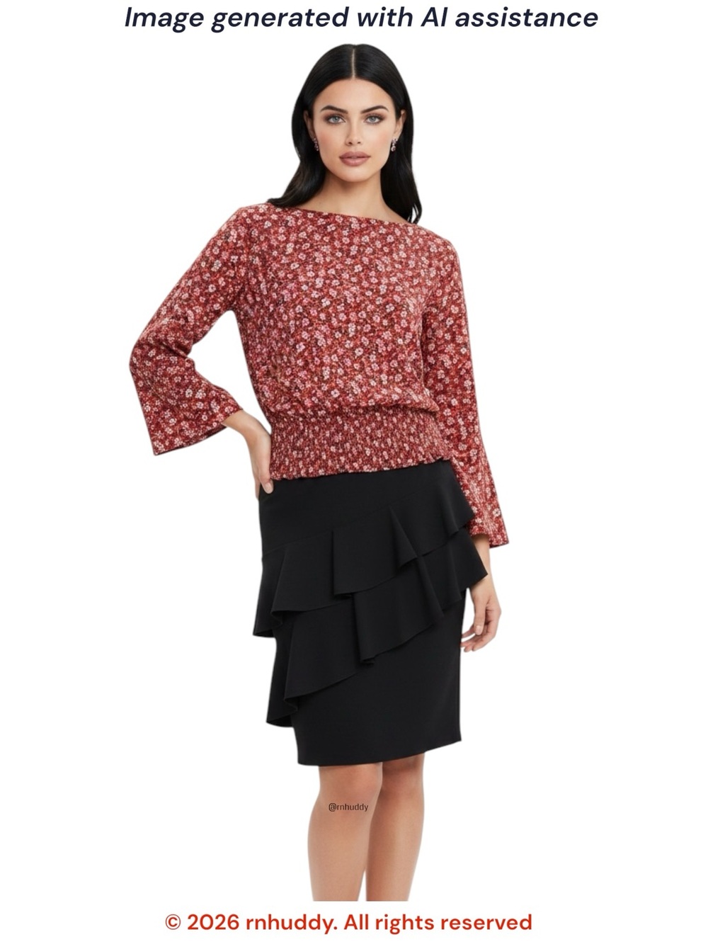 Mac & Jac size 6 black asymmetrical tiered pencil skirt